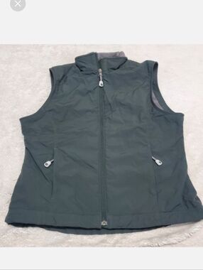 L.L. Bean Green Nylon Gray Fleece Vest Women Medium Gorp Casual‎ Outdoor Classic